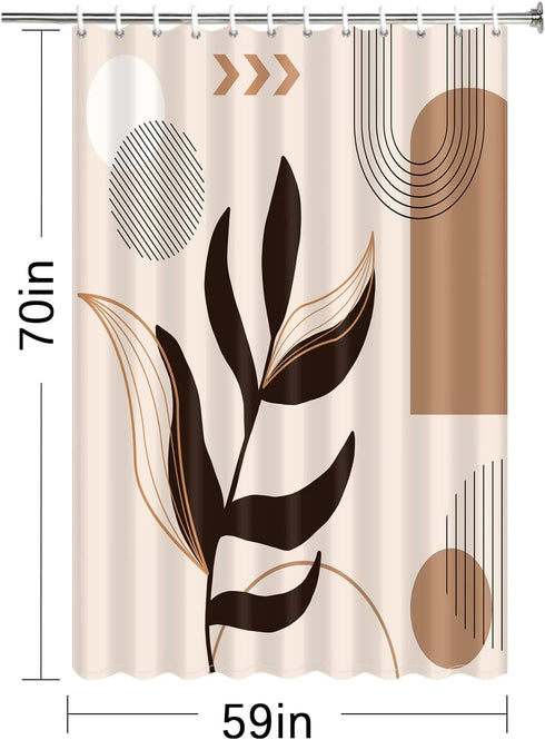 Modern Abstract Shower Curtain Mid Century Shower Curtain Set Minimalist Geometric Plant Arch Curve Sun Waterproof Bathtub Curtains with 12 Hooks Bathroom Decor W59—H70