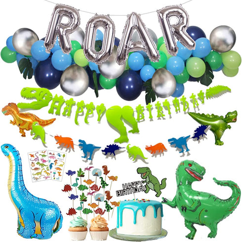 Dinosaur Party Decorations, Dinosaur Birthday Party Supplies for Boys Girls, Dino Party Decorations with Jurassic Park Themed, Godzilla T Rex Balloons, ROAR for Kids first, 2, 3, 4 year old (SILVER)