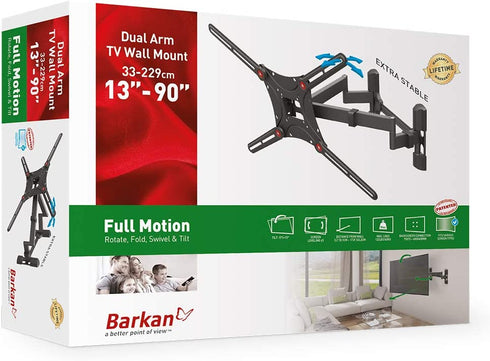 Barkan TV Wall Mount, 13 - 90 inch Dual Arm Full Motion Articulating - 4 Movement Flat / Curved Screen Bracket, Holds up to 132 lbs, Extra Stable, Lifetime Limited Warranty, Fits LED OLED LCD