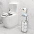 Toilet Paper Holder Stand with Reserve and Dispenser for 4 Mega Rolls, Bathroom Freestanding Toilet Tissue Paper Roll Storage with Cell Phone Shelf, Chrome