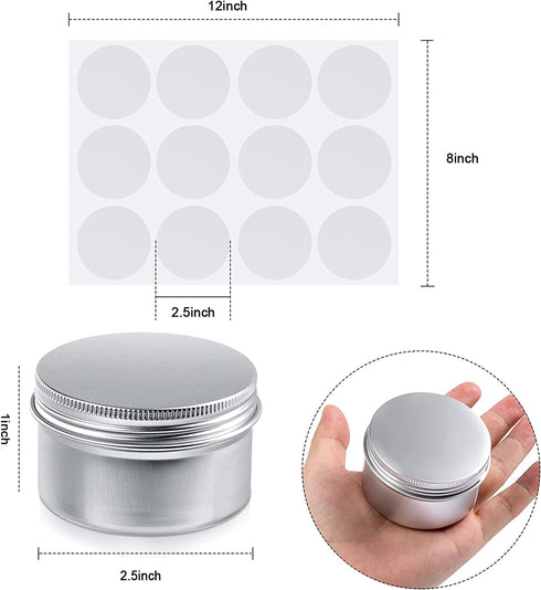 24 Pieces Round Tin Containers 4 oz Metal Tins Cans Aluminum Tin Storage Cans with 10 Sheets Label Sticker for Salve Spice Candy Candle Kitchen Small Items, Silver