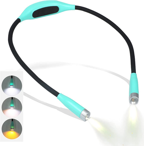 Book Reading Light, Neck Light Anywhere Hands Free, Flexible, Lightweight Comfortable Wear, Rechargeable,3 Modes Reading Lights for Books in Bed with Amber Light. Gifts for Knitters & Crafts(Green)
