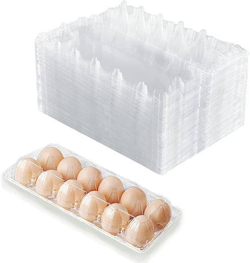 HILELIFE Plastic Egg Cartons Bulk - 40 Pack Clear Plastic Egg Carton Holds Up to 12 Eggs - 1 Dozen, Reusable Egg Carton for Family Pasture Chicken Farm, Refrigerator Storage