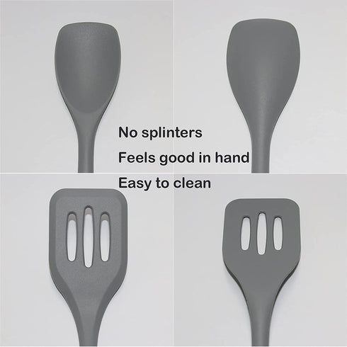 4 PCS Grey Small Silicone Spatula Turner Non Stick Thin Fish Slotted Spatulas Set little Heat Resistant Cooking cookware plastic flipper ,REUU Flexible Nonstick Useful kitchen utensils