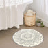 Uphome Small Round Rug 2™ Boho Beige and Grey Bathroom Rug with Pom Poms Fringe Washable Mandala Circle Shower Mat Soft Non-Slip Cute Circular Throw Rug for Sink Powder Room Kids Room Nursery