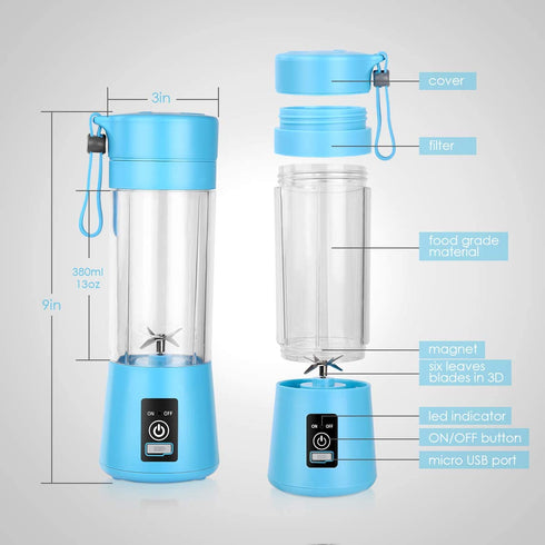Gracejoful Portable Blender,Personal Blender,Smoothies Mini Jucier Cup USB Rechargeable and Personal Size Blender Shakes,380ml,Fruit Juice,Mixer, Blue
