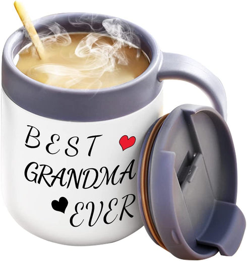 WUJOMZ Gift for Mom and Women, Best Mom Ever Coffee Mug, Insulated Travel Tea Mug with Handle and Lid, Mom Mug for Christmas Mothers Day Gifts from Daughter/ Son (Best Grandma Ever Mug)