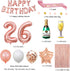 Fancypartyshop 26th Birthday Decorations - Rose Gold Happy Birthday Banner and Sash with Number 26 Balloons Latex Confetti balloons Ideal for Girl and Women 26 Years Old Birthday Rose Gold