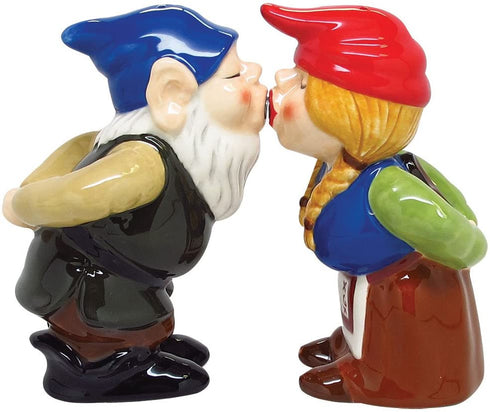 Religious Gifts Kissing Gnomes Ceramic Magnetic Salt and Pepper Shaker Set
