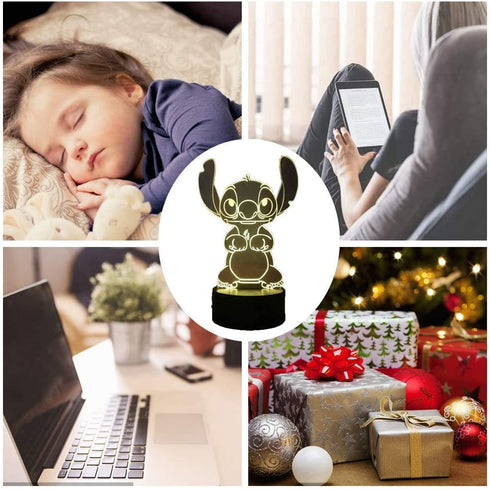 Laysinly Stitch LED Night Light, Stitch 7 Colors 3D Acrylic Table Lamp, Child Bedroom Sleeping Night Lamp Decor Light, USB Remote Control Home Desk Lamp, Baby Kids Teen Lighting (Stitch)