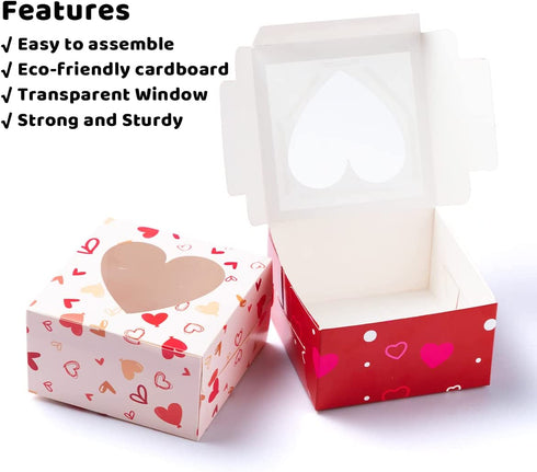 Valentines Day Bakery Treat Boxes Valentines Cupcake Boxes Cookie Boxes with Window for Holiday Pastries, Doughnut, Cookie, Cupcakes, Brownies, Truffles Gift Giving (4.5"x4.5"x2.5")
