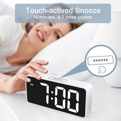 Welgo LED Digital Alarm Clock with USB Charging Port, 0-100% Dimmer, Large Number, AM/PM, White Bold Digits, Snooze, Adjustable Volume, Outlet Powered for Bedroom Bedside(White)