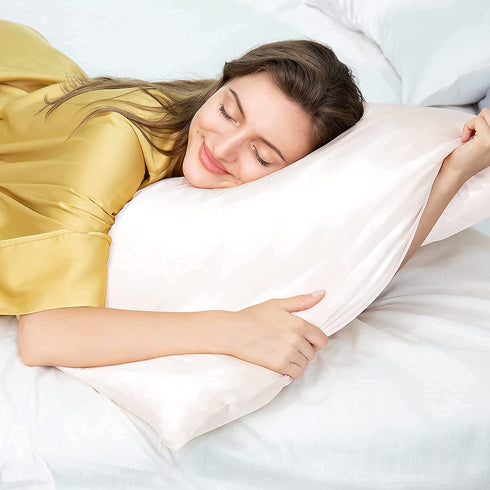 Natural Silk Pillowcase for Hair and Skin with Hidden Zipper, 22 Momme, 600 Thread Count 100% Mulberry Silk Pillowcase, Soft Smooth Both Sided Silk Pillow Cover(Ivory White, Standard 20''×26'',1pc)