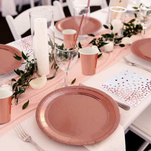MOVINPE Rose Gold Party Supplies Decorations for 16 Guests Tableware Bunting Curtain Tablecloth Plates Napkins Cups Straws Balloon for Girl Women Birthday Wedding Hen Party Anniversary
