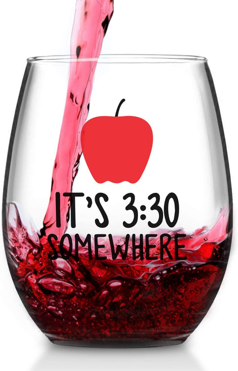 Gtmileo Teacher Wine Glass - It's 3:30 Somewhere 15Oz Stemless Wine Glass - Unique Gifts for Preschool, Elementary, High School Teacher, Professor - Teacher Appreciation Gift