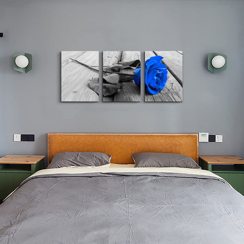 Flower Painting Family Wall Decor for Living Room 3 Pieces Floral Canvas Wall Art Modern Blue Rose Picture Print Bedroom Bathroom Kitchen Home Decoration Artwork