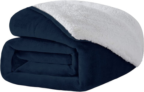 CozyLux Sherpa Fleece Blanket Twin Size Navy Blue 60" x 80" Soft Lightweight Fuzzy Reversible Throws Cozy Warm Thick Plush Blankets Luxury Microfiber Winter Bed Blanket for Camping Couch Sofa Chair