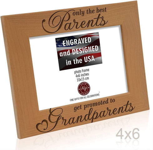 KATE POSH - Only The Best Parents get Promoted to Grandparents Picture Frame - Engraved Natural Wood Photo Frame - Grandma Gifts, Grandpa Gifts, for Grandparents (4x6-Horizontal)