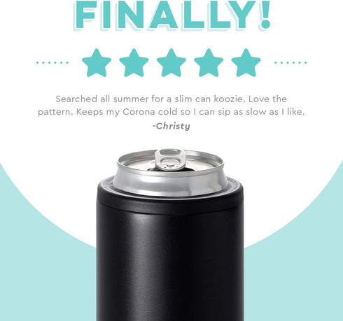 Swig Life Skinny Can Cooler, Stainless Steel, Dishwasher Safe, Triple Insulated Slim Can Sleeve for 12oz Tall Skinny Can Beverages (Black)