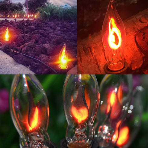 Pallerina 10Ft Flickering Flame String Lights with 10 C18 Flicker Amber Flame Lights Bulbs, E12 Candlestick Base Halloween Christmas String Lights for Party Indoor Outdoor Decor, 1 Watt- Green Wire
