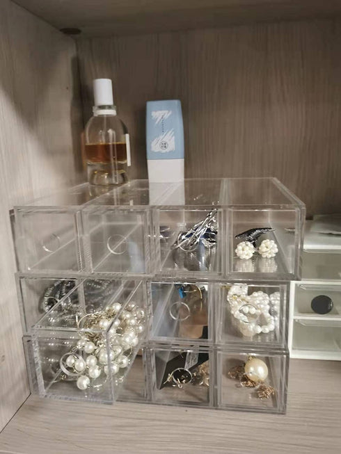 JING CAI Clear cosmetic Makeup and Jewelry and pencils Storage Case Display ,4drawers - Spacious Design - Great for Bathroom, Dresser, Office desk organizer, Vanity and Countertop