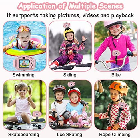 Agoigo Kids Waterproof Camera Toys for 3-12 Year Old Boys Girls Christmas Birthday Gifts Children's HD Video Digital Action Cameras Child Indoor Outdoor Toddler Camera, 2 Inch Screen (Pink)