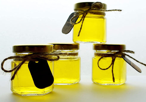 DnayDkiy 20-Count 1.5 oz Mini Hexagonal Glass Honey Jars - Small Honey Jars with Wooden Dippers, Bee Charms, Thank You Cards and Jutes - Honey Jars with Gold Lids for Baby Shower, wedding and Party Favors