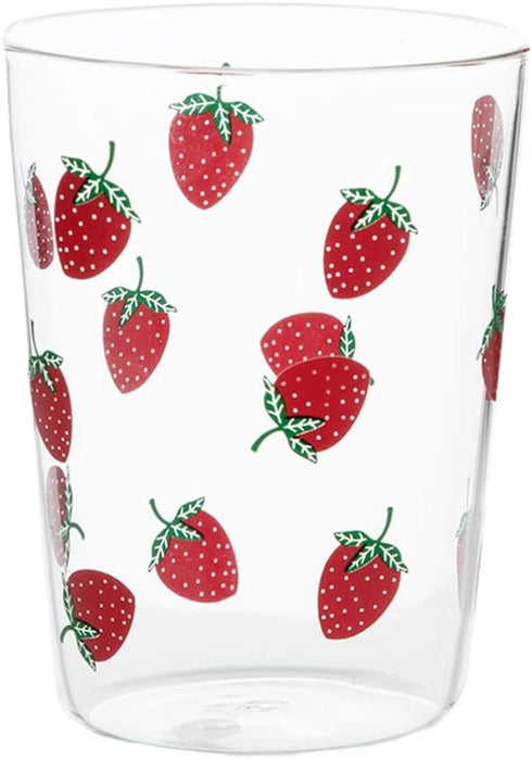 Hemoton 350ml Glass Cup Strawberry Pattern Drinking Cup Clear Glass Tea Cup Heat-proof Water Cup for Home Office (Red)