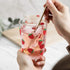Hemoton 350ml Glass Cup Strawberry Pattern Drinking Cup Clear Glass Tea Cup Heat-proof Water Cup for Home Office (Red)