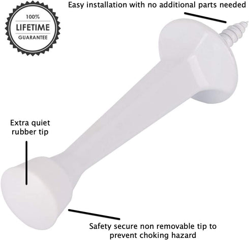 Rocky Mountain Goods Rigid Door Stop White - Heavy Duty Solid Door Stop with Quiet Rubber Tip - Quieter Than Spring Door Stops - Easy Install -Baby Proof Non Removable end (10)