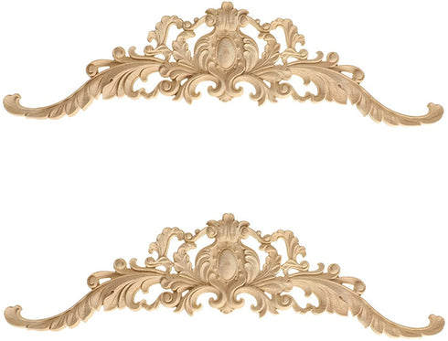 LXYUUM Wood Carved Long Onlay Applique Unpainted Frame Wood Appliques and Onlays for Furniture (04, 40x11cm/15.75x4.33inch)