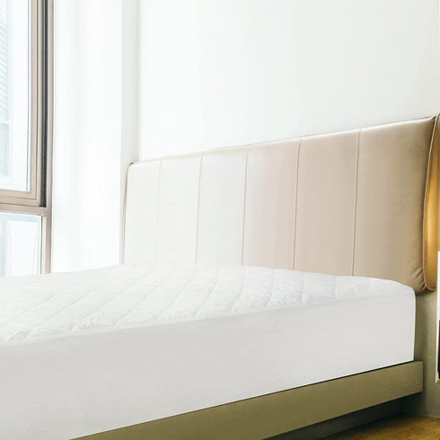Royale Linens Full Size Mattress Pad - Mattress Cover - Quilted Fitted Mattress Protector - Deep Pocket Fits Up to 16 Inch - Mattress Topper - Soft & Breathable - Dorm Home Hotel (54x75 Inches, White)