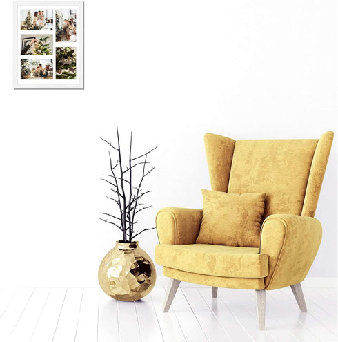 Golden State Art, 11x14 White Wood Frame with White Mat - Displays Five 4x6 Photos - Real Glass, Sawtooth Hangers, Swivel Tabs - Wall Mounting, Landscape, Portrait