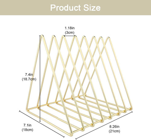 Urban Deco Triangle Desk File Organizer Metal Magazine Rack 7 Section Magazine File holder for Desk Record stand Gold Desk Organizer Magazine Storage For Home (2 Pack)