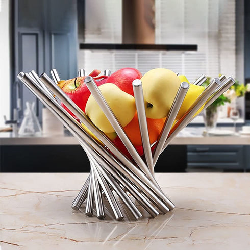 Modern Stainless Steel Rotation Fruit Bowl for Kitchen Countertop,Silver Fruit Basket Stand Fruit Holder Home Decor Bread Vegetable Storage