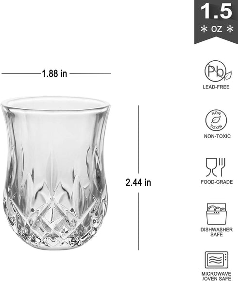 Enindel 3021.05 Carved Patterns Shot Glasses, 1.5 OZ, Set of 6, Clear, JY005