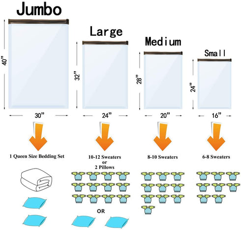 GONGSHI Vacuum Storage Bags (3 x Jumbo, 3 x Large, 3 x Medium, 3 x Small), Space Saver Sealer Compression Bags with Travel Hand Pump
