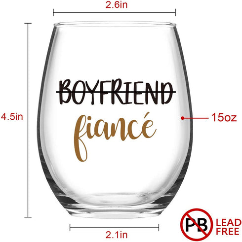 Modwnfy Boyfriend and Girlfriend Wine Glasses, Set of 2 Fiancee Stemless Wine Glasses 15Oz Engagement Gifts for Couples Fiancee Fiance Her