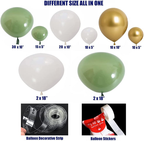 Boognt Sage Green Balloon Arch Kit White Gold Retre Green Balloons for Baby Shower Wedding Birthday Party Decoration