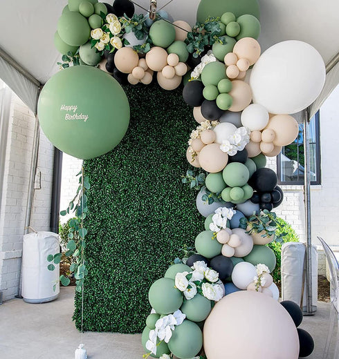 Oopat Diy Matte Sage Green Cream Balloon Garland Kit Wedding Graduation Baby Shower Anniversary 40th Birthday Gender Reveal Balloon Background Party Suppliers (Sage Green Cream Black)