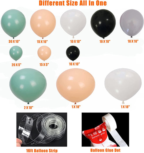 Oopat Diy Matte Sage Green Cream Balloon Garland Kit Wedding Graduation Baby Shower Anniversary 40th Birthday Gender Reveal Balloon Background Party Suppliers (Sage Green Cream Black)