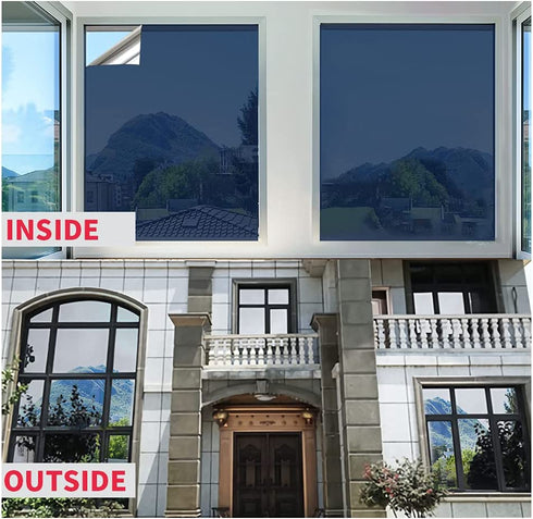RTTECH Window Film Privacy One Way Mirror Window Tint for Home Sun UV Blocking Heat Control Daytime Privacy Solar Film Static Cling for Residential Office 35.6x78.7 Inches Blue-Silver