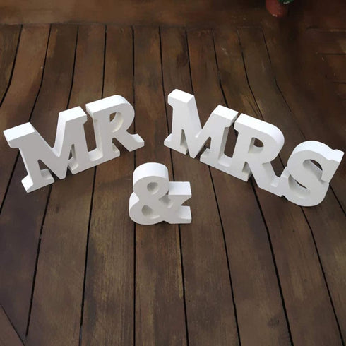 IronBuddy Mr Mrs Sign Letters 3D Wooden Letters Decoration Wooden Mr and Mrs Letters for Party Wedding Table Decoration Photo Props (Large, White)