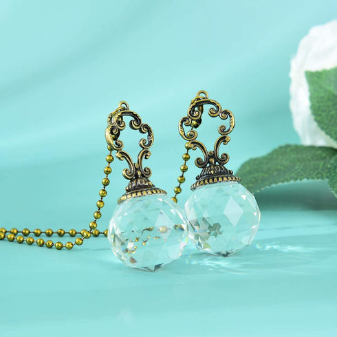 Set of 2 Vintage-Style Clear Fan Pull Ceiling Fan Chain Pulls Crystal Prism Ball