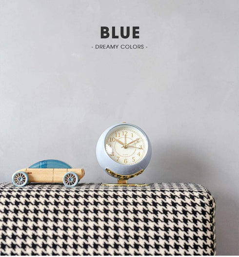 JUSTUP Small Table Clocks, Classic Non-Ticking Tabletop Alarm Clock Battery Operated Desk Clock with Backlight HD Glass for Bedroom Living Room Kitchen Indoor Decor (Blue)