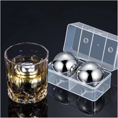 Ecentaur Reusable Stainless Steel Ice Cube Metal Whiskey Stones Ball for Drinks 5.5cm Set of 2