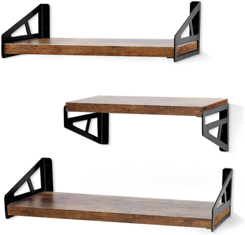 QEEIG Farmhouse Floating Shelves Bathroom 6 inch Deep Wall Shelf for Bedroom Mounted Shelving Dinning Living Room Wide Shelfs Farmhouse Kitchen Storage Rack Set of 3, Rustic Brown FS635-023BN