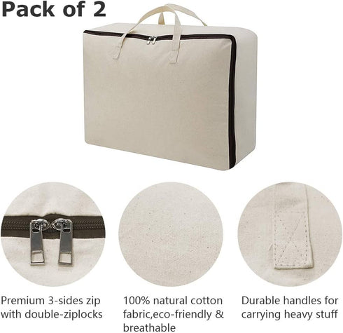 iwill CREATE PRO Breathable Canvas Soft Storage Bag with Handles, Beige, 2pcs
