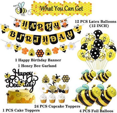Honey Bumble Bee Party Decorations Honey Bee Banner Cake Cupcake Topper Garland Balloons Wrappers for Bee Theme Birthday Party Baby Shower Supplies