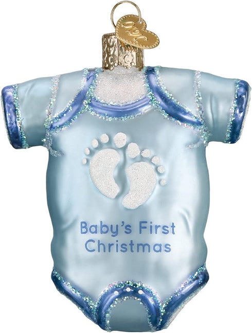 Old World Christmas Ornaments: Baby Collection Glass Blown Ornaments for Christmas Tree, Blue Onesie